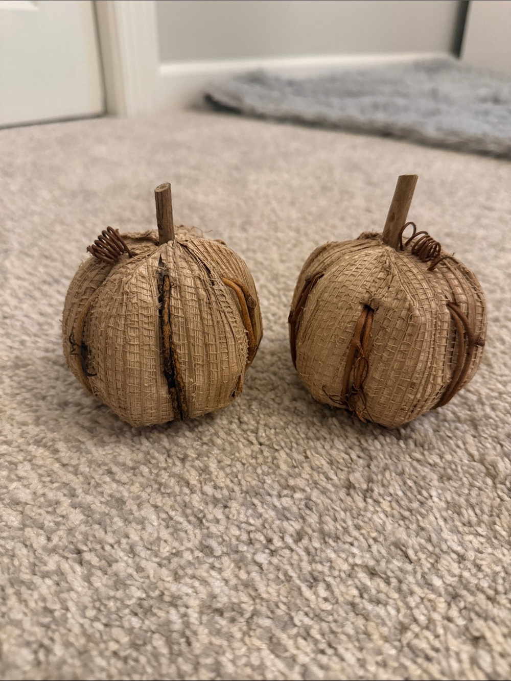 Natural Woven Decorative Pumpkin Pair - Neutral Home Accent